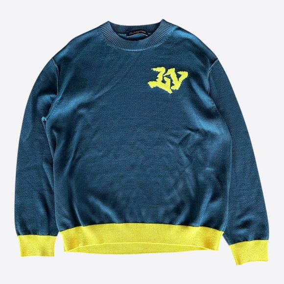 Louis Vuitton Blue & Yellow Logo Wool Sweater - Picture 1 of 8